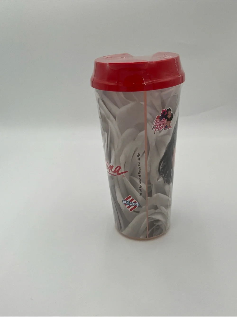 Selena Rose Print Travel Tumbler with Red Lid